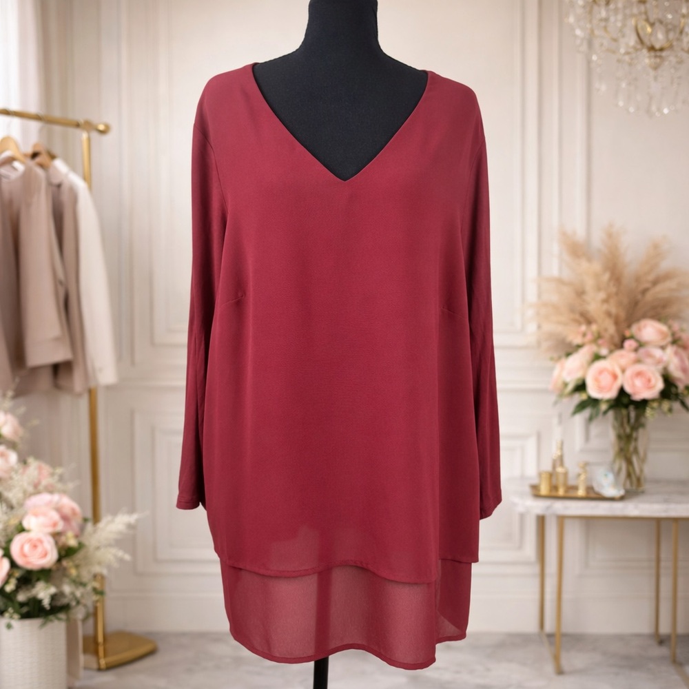 Michael Kors Burgundy V-Neck Long Sleeve Layered Tunic